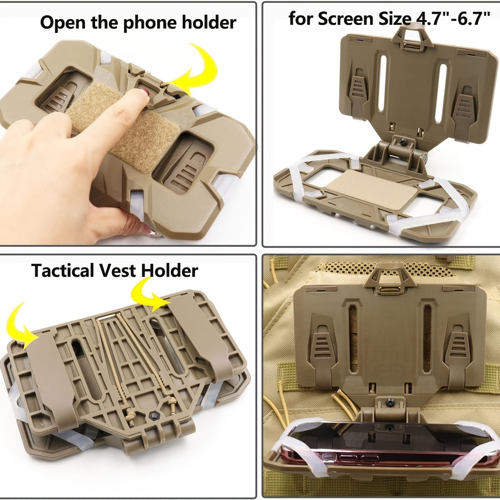 Tactical MOLLE Phone Holder Foldable Navigation Mount for Vest Chest Rig Backpack – Fits 4.7-6.7 Inch Smartphones GPS Nylon TPE Silicone Anti-Slip Quick Attach 30 Second Install for Hiking Hunting Airsoft Milsim Black Dark Green Tan