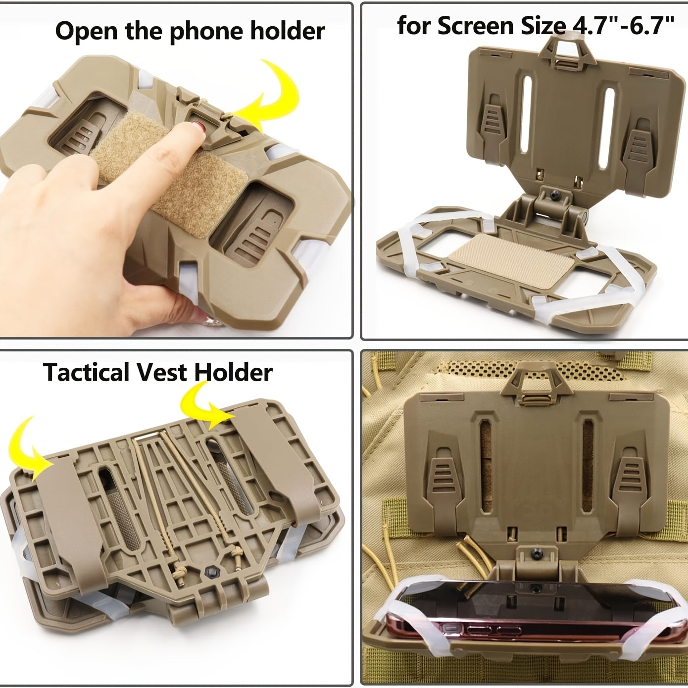 Tactical MOLLE Phone Holder Foldable Navigation Mount for Vest Chest Rig Backpack – Fits 4.7-6.7 Inch Smartphones GPS Nylon TPE Silicone Anti-Slip Quick Attach 30 Second Install for Hiking Hunting Airsoft Milsim Black Dark Green Tan