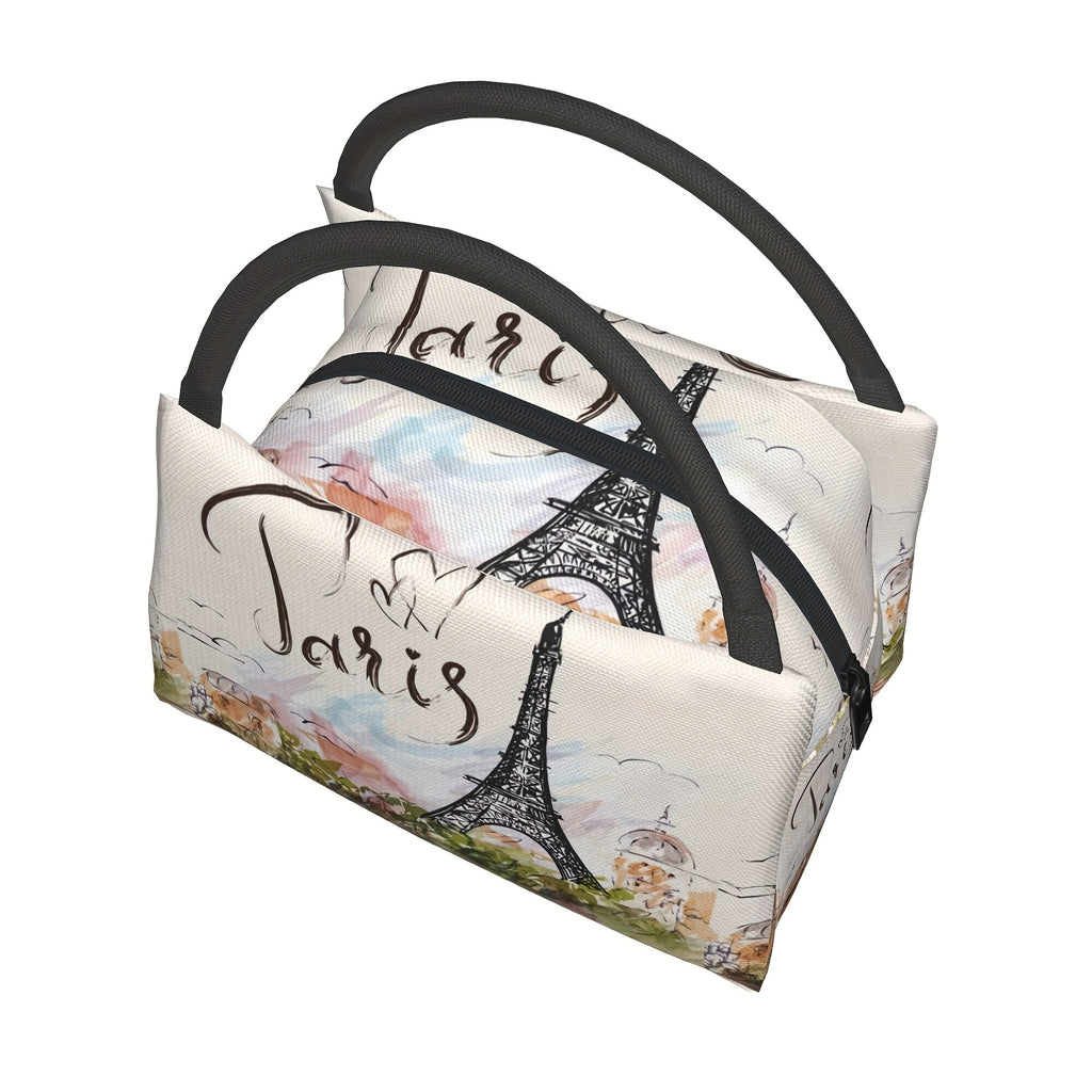 Eiffel Tower Insulated Lunch Bag Cooler Reusable Polyester Thermal Tote – 11x6.5x7 In for School Kids Teens Camping Picnic Beach Office Back to School Paris Gift