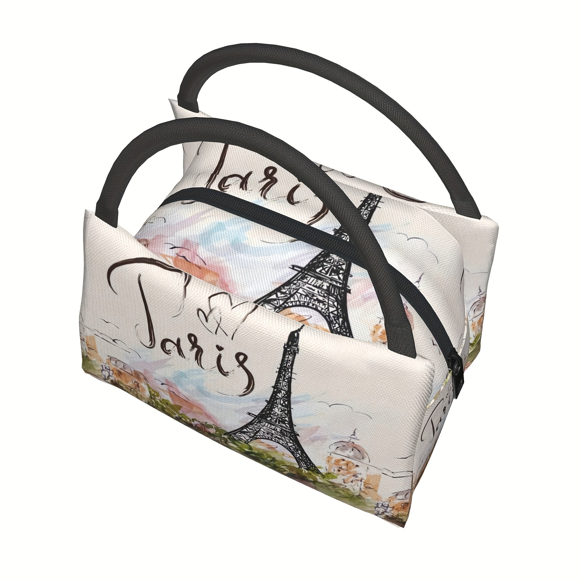 Eiffel Tower Insulated Lunch Bag Cooler Reusable Polyester Thermal Tote – 11x6.5x7 In for School Kids Teens Camping Picnic Beach Office Back to School Paris Gift