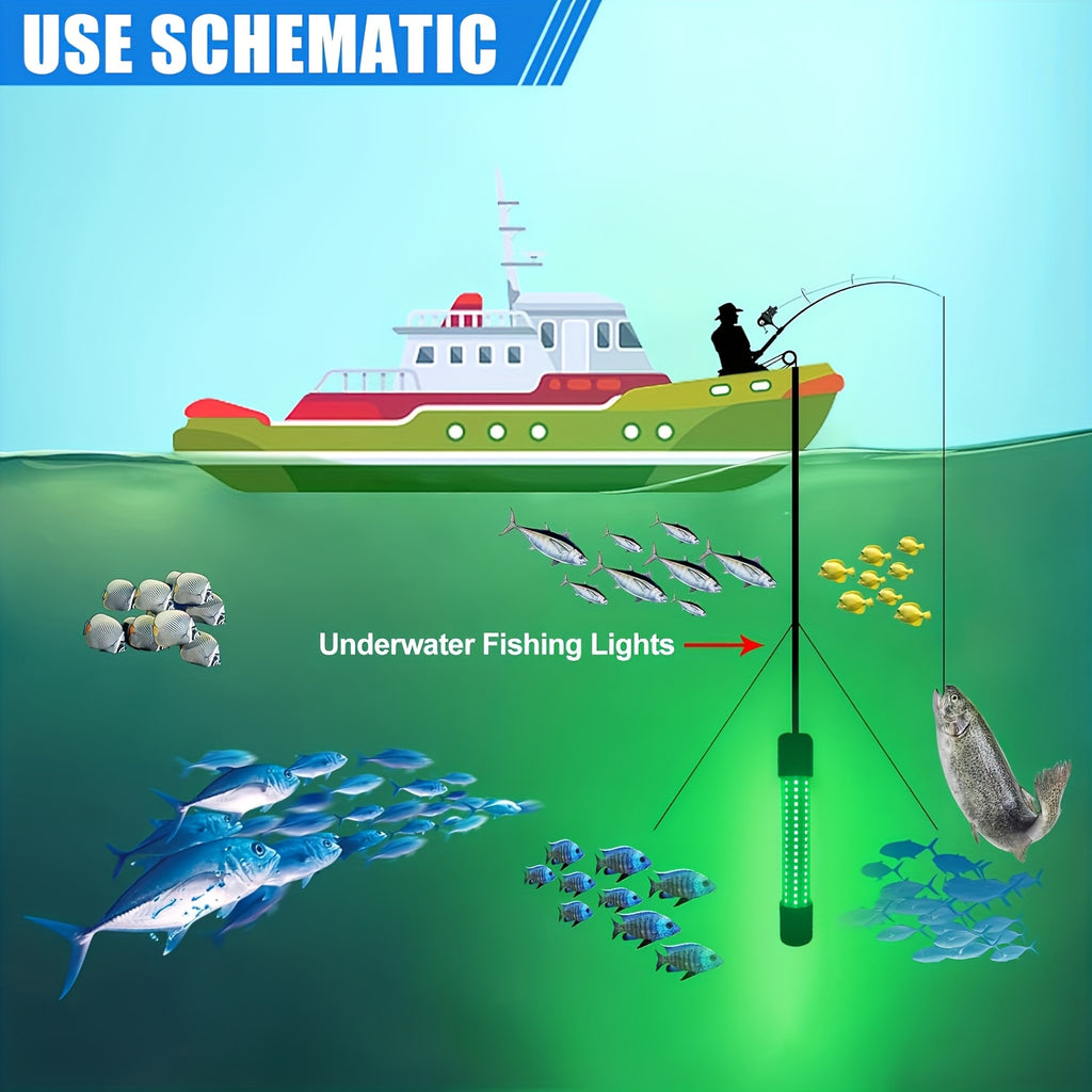 Night Fishing Light 126 LED Underwater Fish Attracting Light USB Powered 5 Meter Cord Green White Light for Night Fishing Boat Dock Ice Fishing Fish Finder