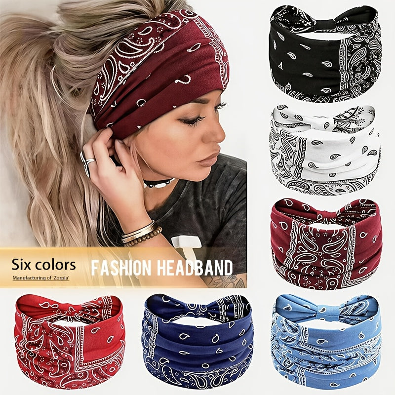 Boho Headbands for Women Set of 6 – Anti-Slip Elastic Bohemian Hair Bands for Running, Yoga, Sports & Everyday Wear, Breathable Comfortable Hair Accessories, Perfect Gift