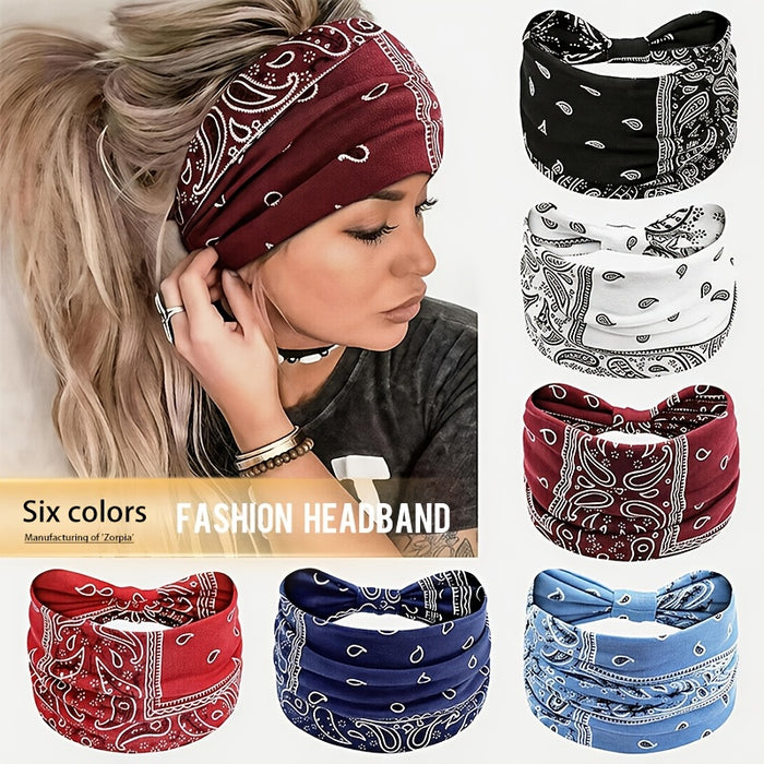 Boho Headbands for Women Set of 6 – Anti-Slip Elastic Bohemian Hair Bands for Running, Yoga, Sports & Everyday Wear, Breathable Comfortable Hair Accessories, Perfect Gift