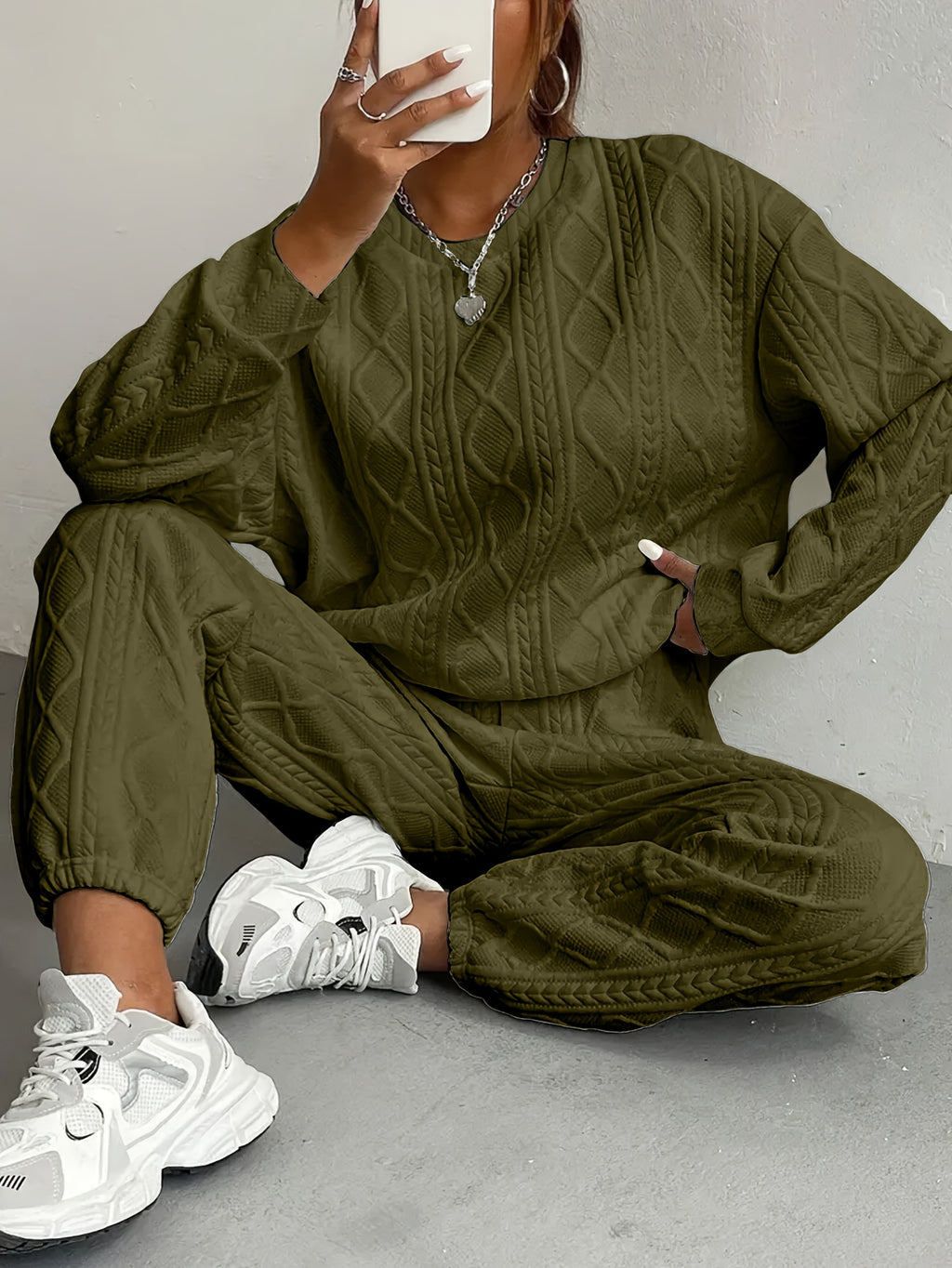 Women's Casual Pullover Two-Piece Set Long Sleeve Top & Jogging Pants – Spring Fall Loungewear S-XXL