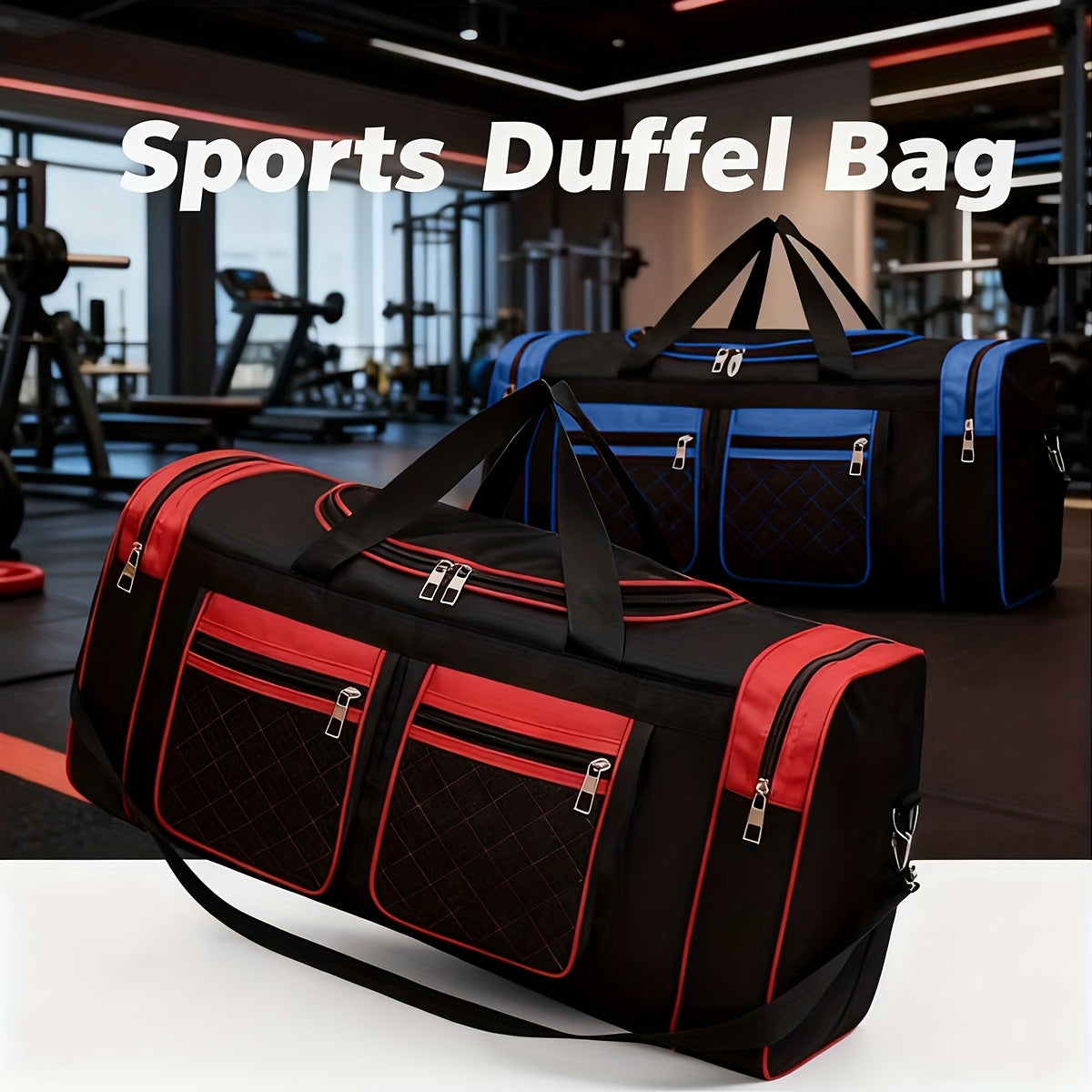Large Capacity Duffel Bag Heavy Duty – Multi-Pocket Gym Travel Camping Outdoor Bag with Adjustable Strap for Men Women Black Blue Red