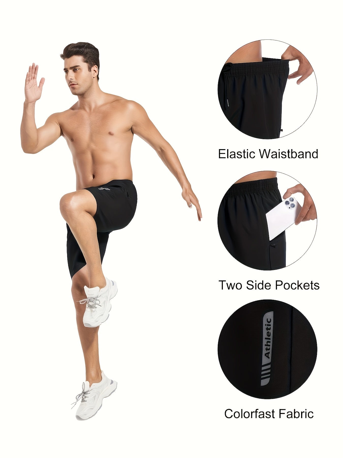 Men's Sports Gym Workout Shorts 5 Pack Basketball Shorts Quick Dry Elastic Waistband Side Zip Pocket S-XXL