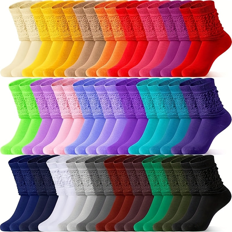 Women's High Calf Socks 36 Pair Bulk Pack – Breathable Quick-Dry Moisture-Wicking Mid-Calf Crew Socks for Everyday Casual Office Wear Soft Cushioned Sole Pastel Vibrant Colors Polyester Knit Machine Washable Gift Idea