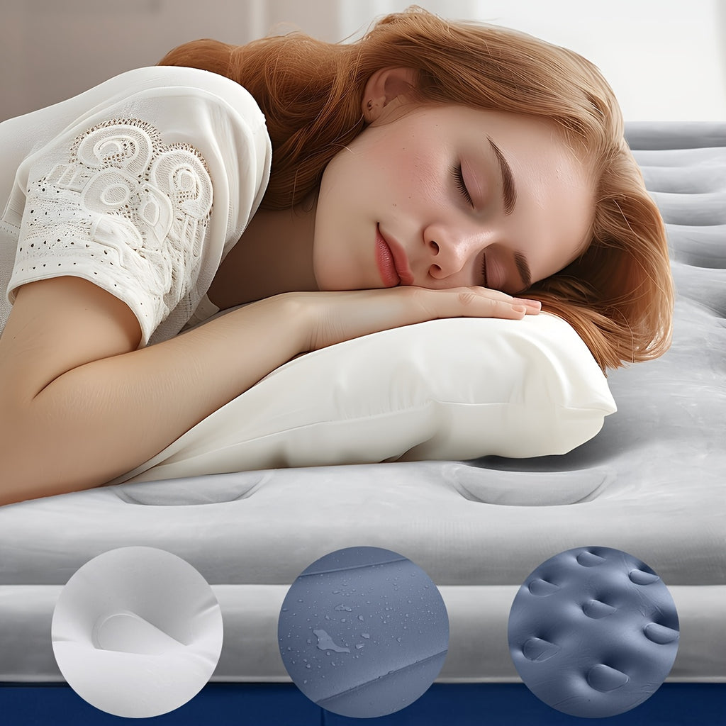Queen Air Mattress 18 Inch Thick Inflatable Airbed with Built-in Pump – Plush Velvety Top Non-Slip Bottom for Camping, Guest Room, Indoor & Outdoor Use