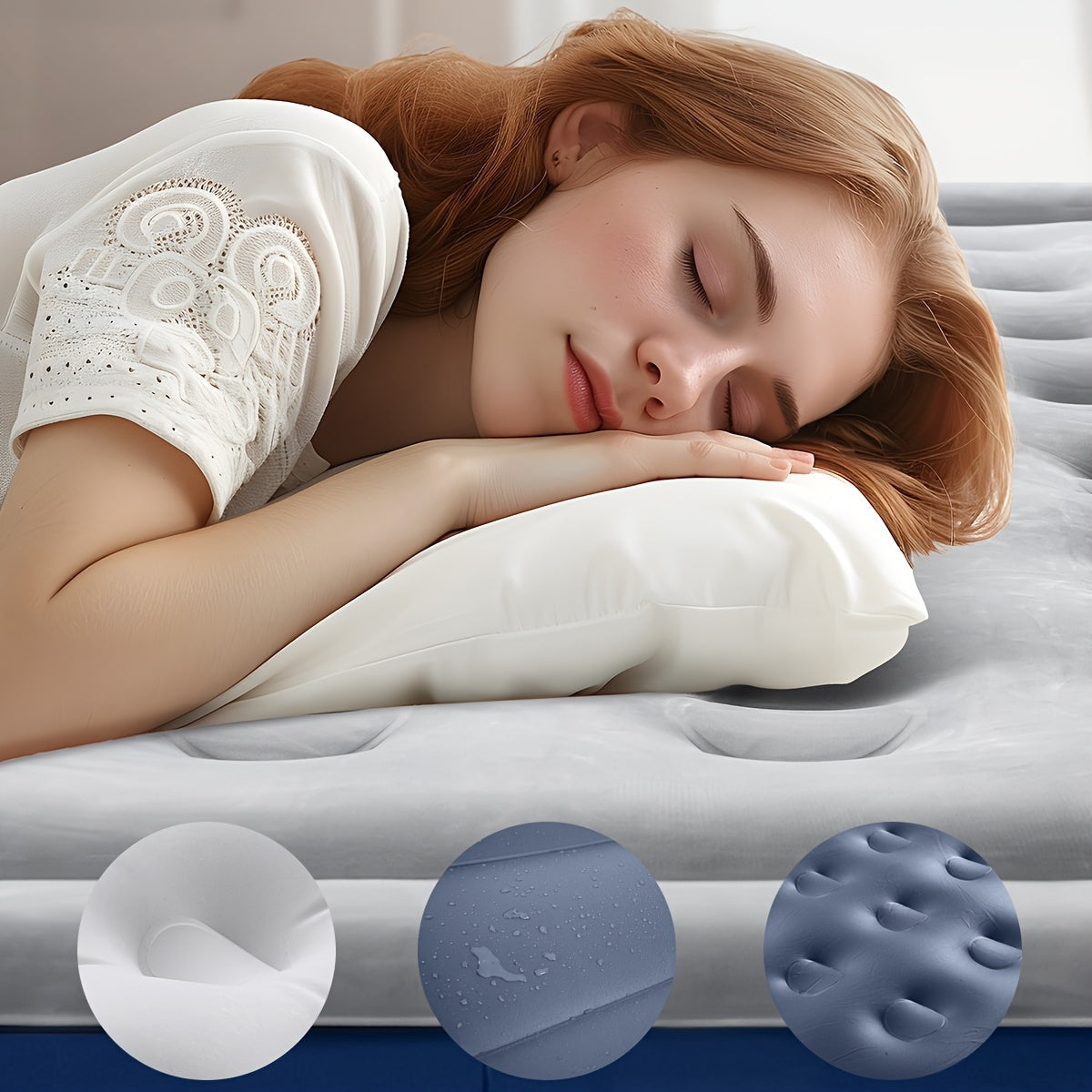 Queen Air Mattress 18 Inch Thick Inflatable Airbed with Built-in Pump – Plush Velvety Top Non-Slip Bottom for Camping, Guest Room, Indoor & Outdoor Use