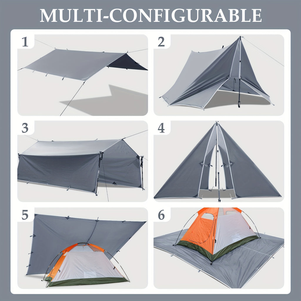 Waterproof Camping Tarp Canopy 4 Person – UV Protection Alloy Poles Portable Foldable Rain Fly Awning for Hiking Backpacking Survival Outdoor, Multiple Colors & Sizes