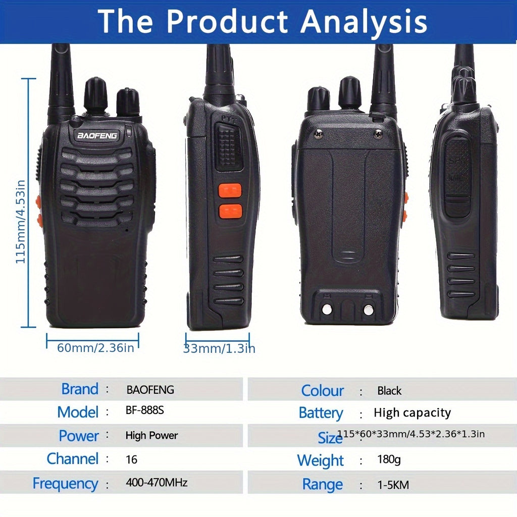 Walkie Talkies Long Range Rechargeable Baofeng BF-888S 16 Channel UHF Two Way Radio with Earphones – 2-Pack & 4-Pack for Camping Hiking Hunting