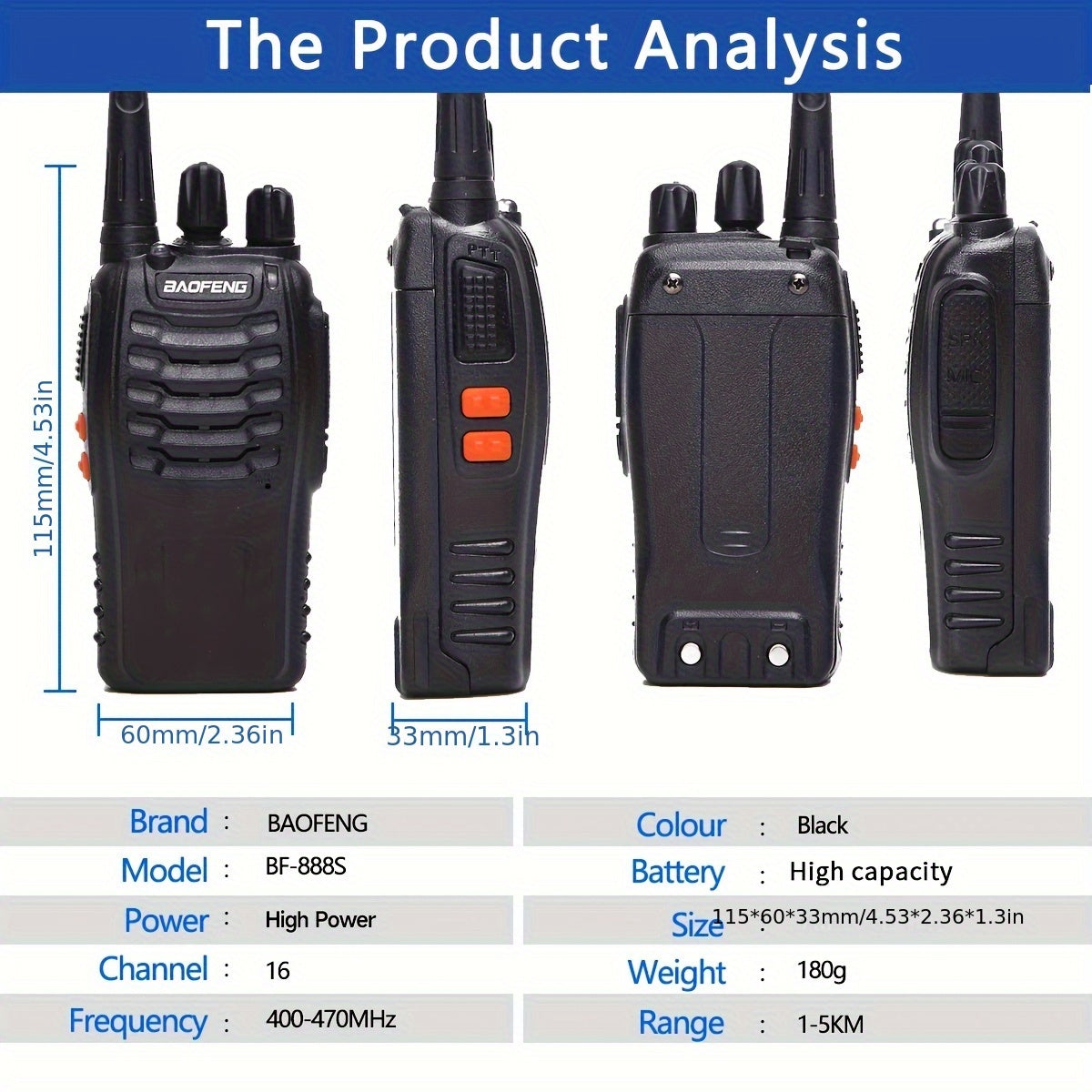 Walkie Talkies Long Range Rechargeable Baofeng BF-888S 16 Channel UHF Two Way Radio with Earphones – 2-Pack & 4-Pack for Camping Hiking Hunting