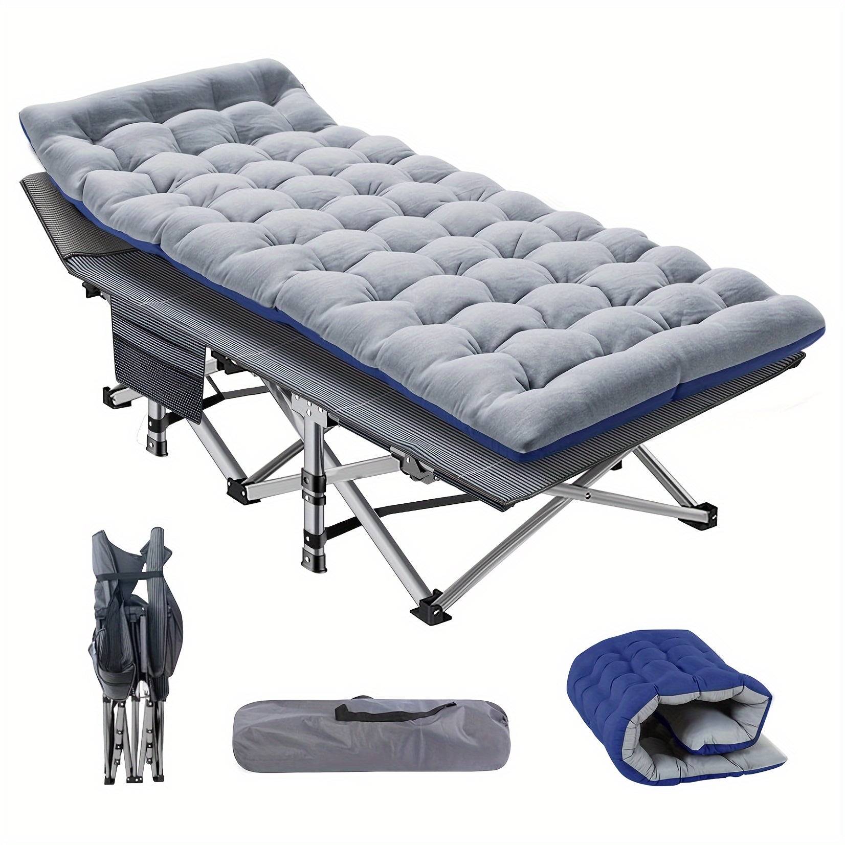 Folding Camping Cot with Mattress 75 Inch Heavy Duty – Portable Sleeping Cot with Carry Bag for Adults, Camping, Hunting, Travel & Guest Bed Indoor Outdoor