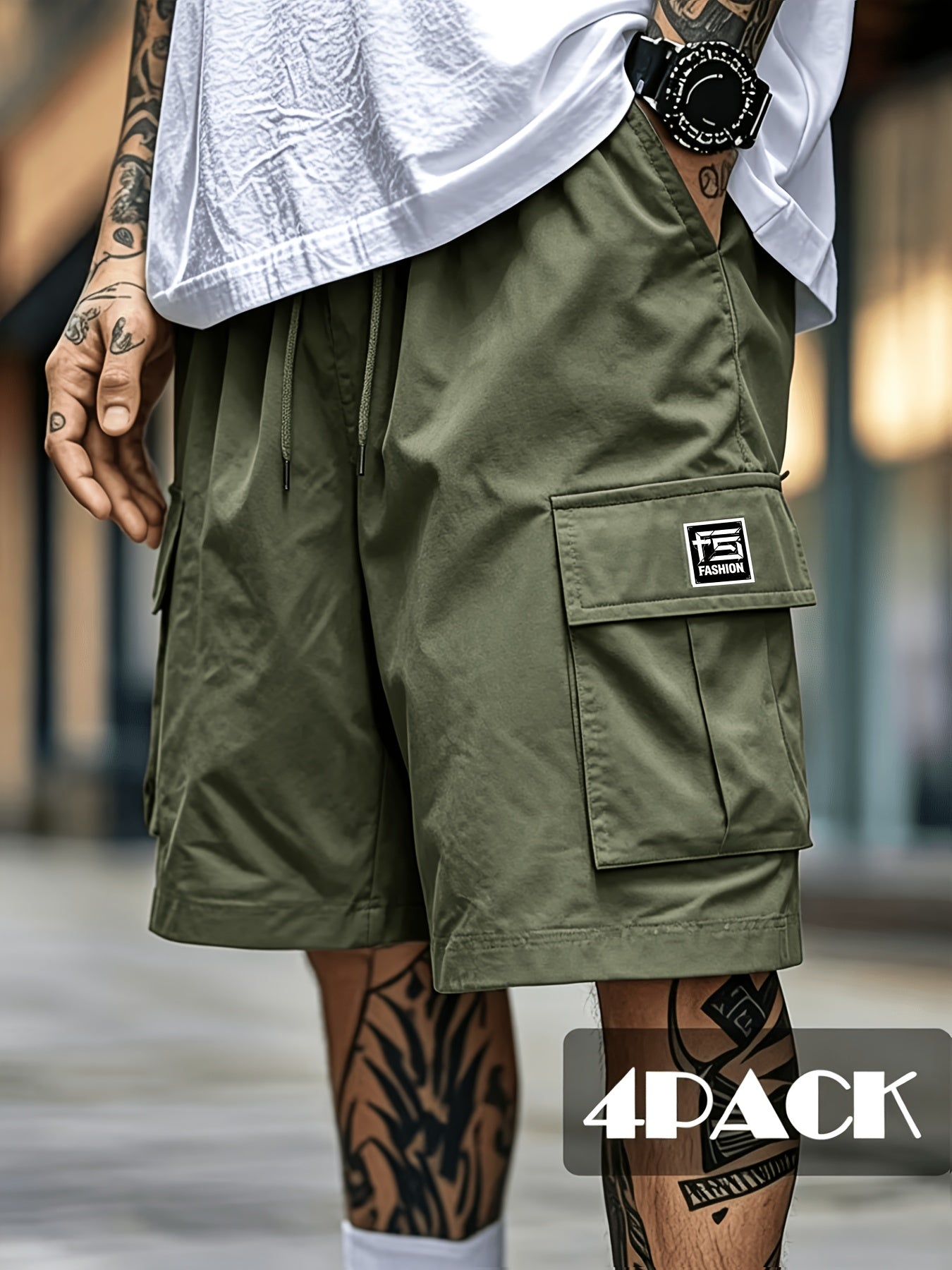 Men's Cargo Shorts 4-Pack Quick Dry Multi-Pocket Elastic Drawstring Waist Loose Fit – Athletic Shorts for Gym Fitness Golf Hiking Outdoor S-XXXL
