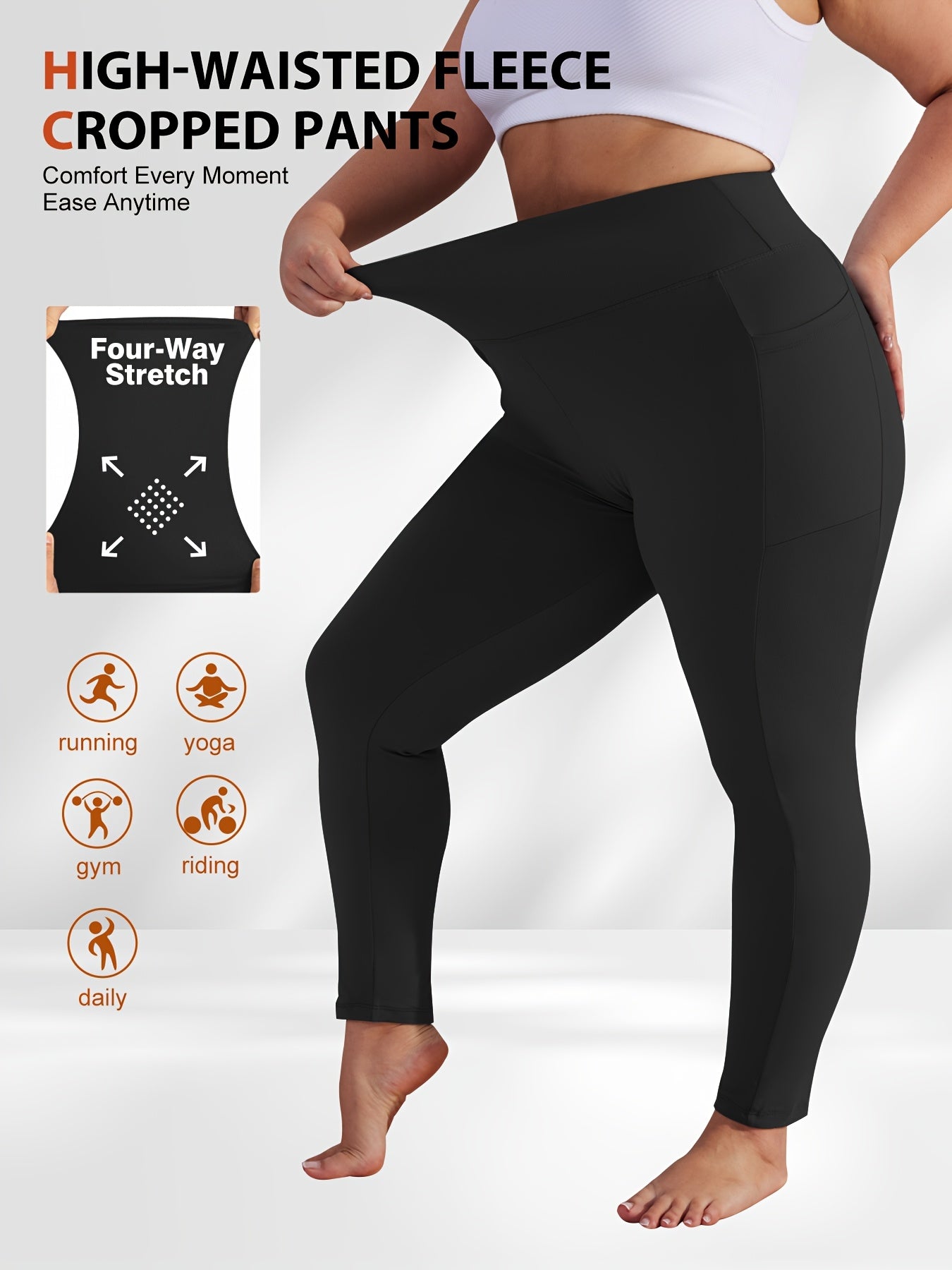 Women's Plus Size Yoga Pants with Pockets – Warm Thermal Leggings, High Elasticity, Tight-Fit Sports Base Layer for Fall & Winter, 1XL-5XL