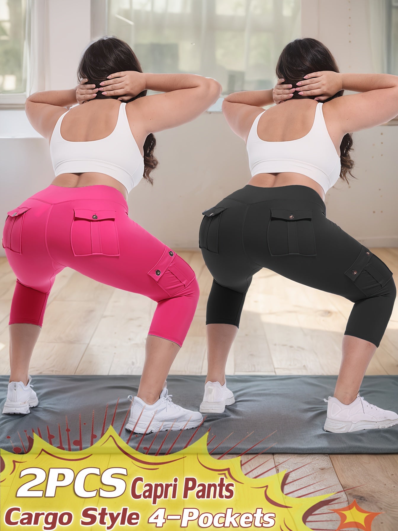 2pcs Capri Leggings Set Women High Waist Butt Lifting Yoga Workout Pants Tummy Control 4-Way Stretch Activewear S-XXL