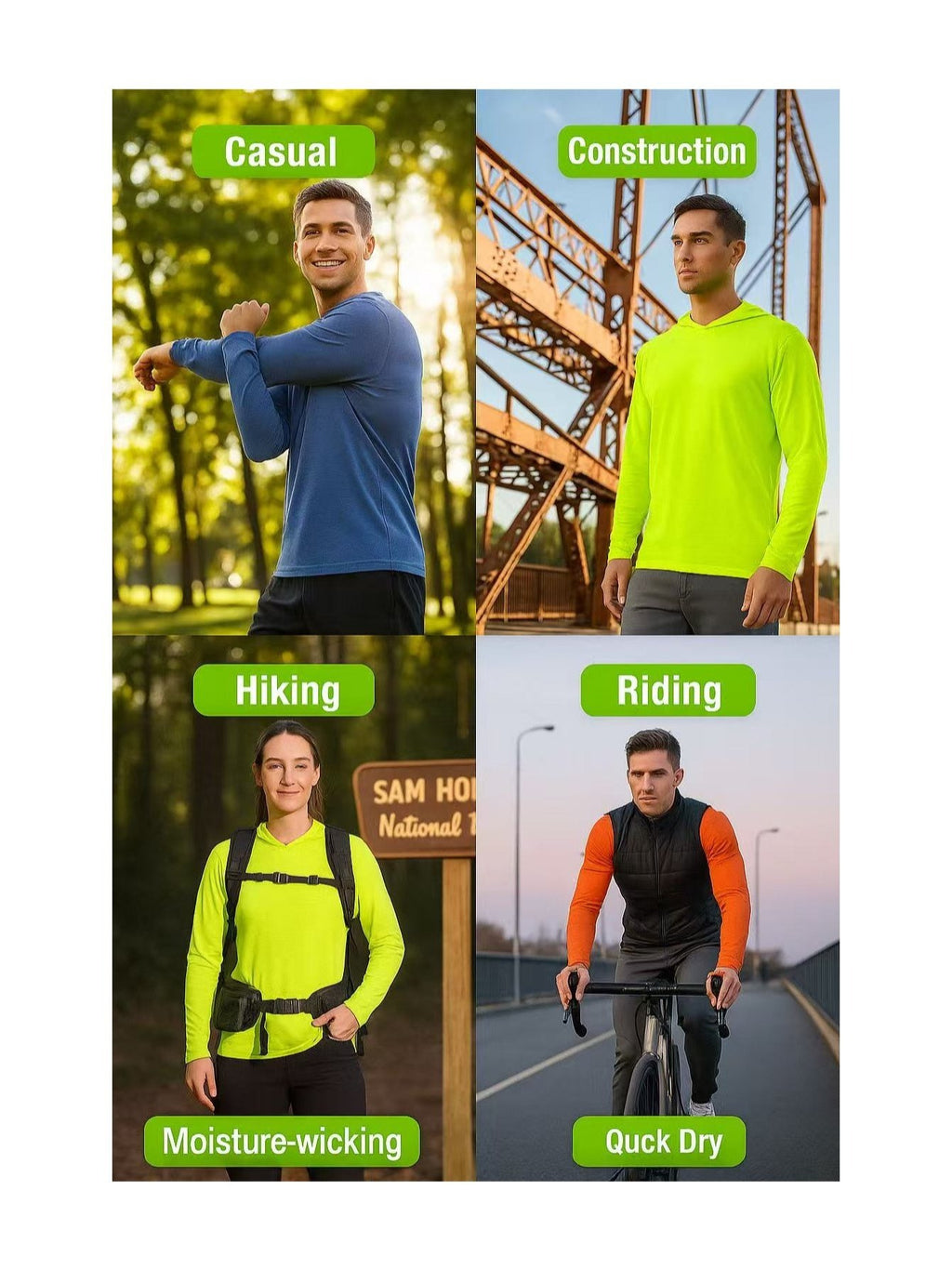 UPF 50+ Sun Protection Hoodie Shirt for Men 3-Pack Long Sleeve Moisture-Wicking Quick Dry Breathable Lightweight Performance T-Shirt for Hiking Fishing Running Outdoor Workout S-XXXL