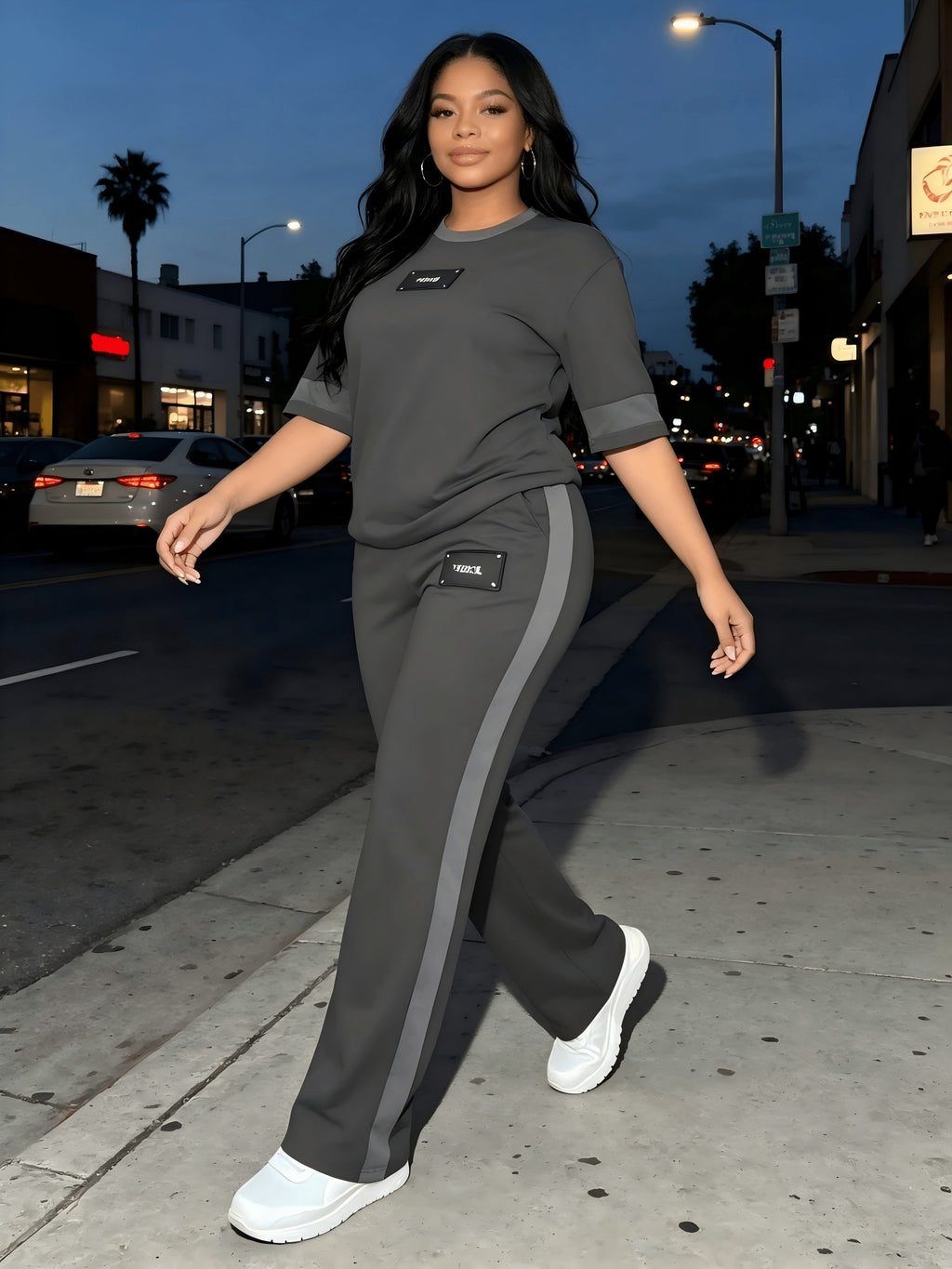 Women's Two-Piece Casual Set Long Sleeve Crew Neck Top Wide Leg Pants Stretchy Soft Loungewear Tracksuit Spring Summer Workout Commute Outfit S-XXL Multi-Color