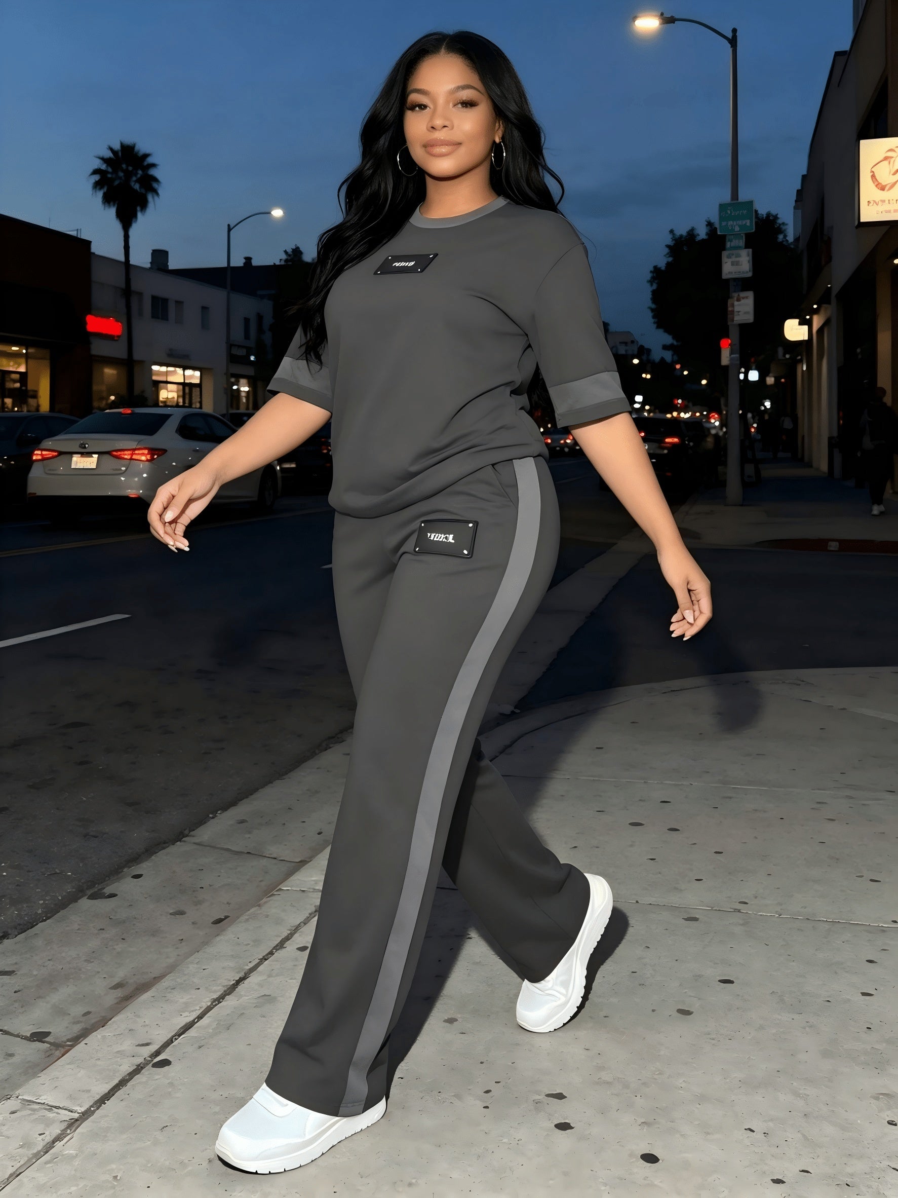 Women's Two-Piece Casual Set Long Sleeve Crew Neck Top Wide Leg Pants Stretchy Soft Loungewear Tracksuit Spring Summer Workout Commute Outfit S-XXL Multi-Color