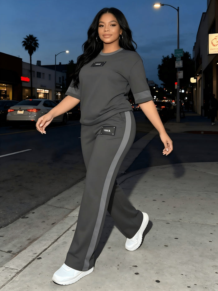 Women's Two-Piece Casual Set Long Sleeve Crew Neck Top Wide Leg Pants Stretchy Soft Loungewear Tracksuit Spring Summer Workout Commute Outfit S-XXL Multi-Color