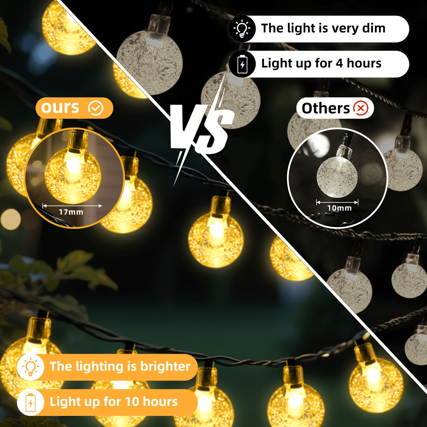 Solar String Lights Outdoor 20/50/100 LED 8 Modes – Solar Ball Globe Lights for Garden Patio Trees Party Christmas Halloween Decorations – Warm White 8-Color White Purple Blue – 16/23/39FT