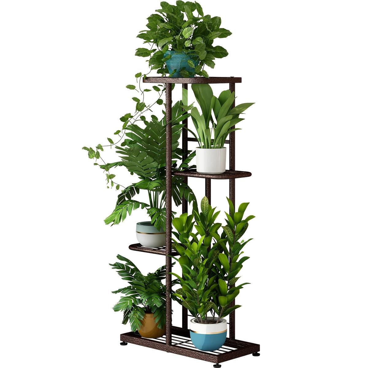 Metal Plant Stand Multi-Tier Indoor Outdoor – 5, 6 or 7 Pot Flower Rack for Living Room, Balcony & Corner Display, Anti-Rust Finish, Dark Grey Bronze Green White