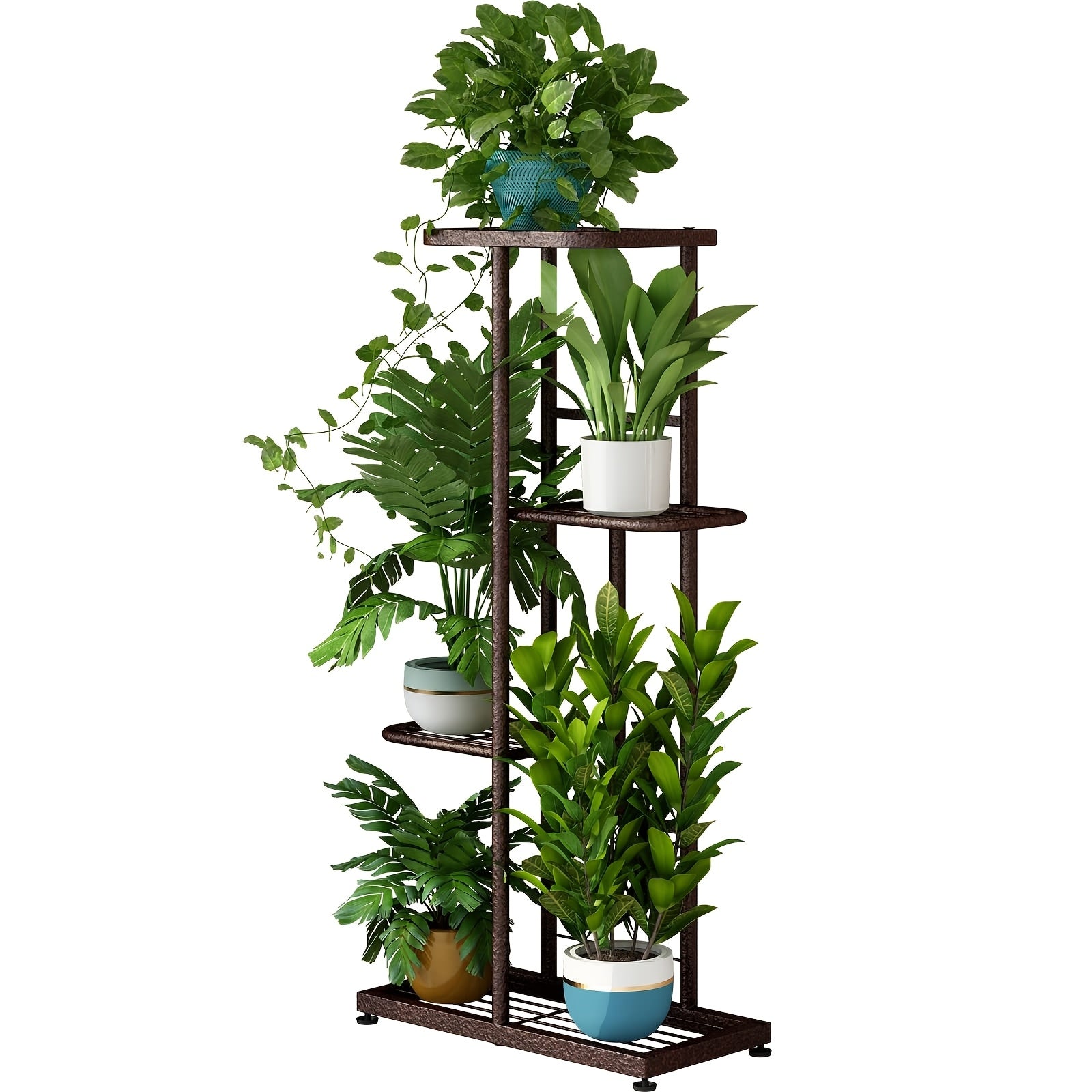Metal Plant Stand Multi-Tier Indoor Outdoor – 5, 6 or 7 Pot Flower Rack for Living Room, Balcony & Corner Display, Anti-Rust Finish, Dark Grey Bronze Green White