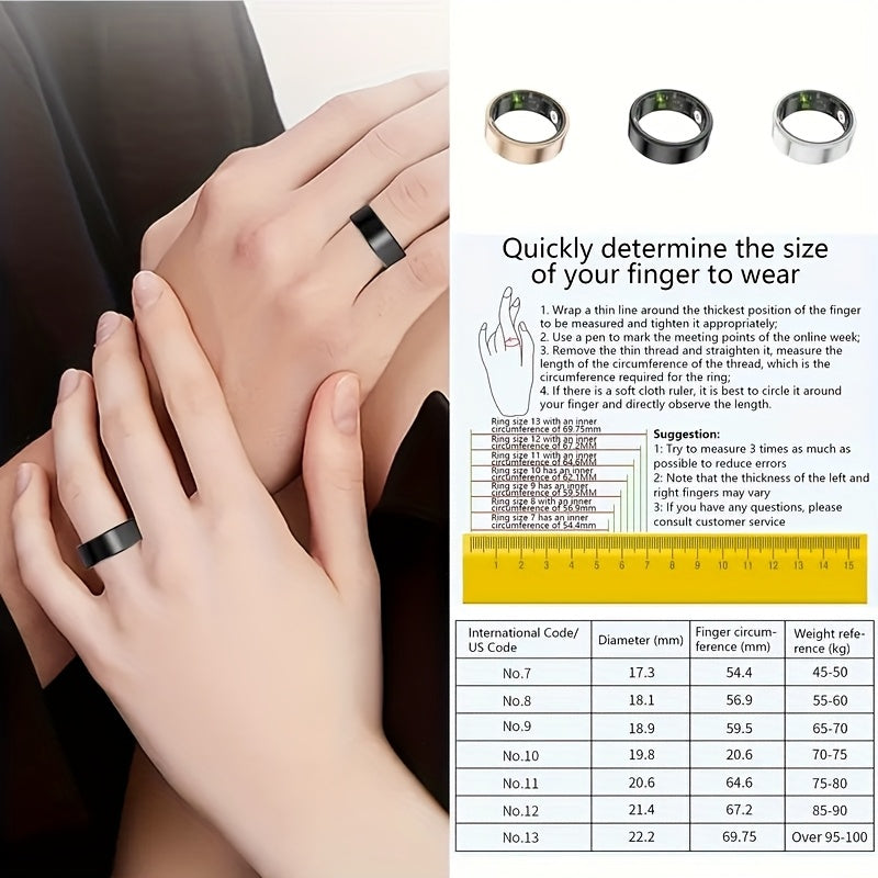 Smart Ring Fitness Tracker - Bluetooth 5.3 Health Monitoring Ring with 100+ Sports Modes, HRV Heart Rate, Stress Monitor, Body Temperature, IP68 Waterproof, iPhone & Android Compatible, Sizes 7-13