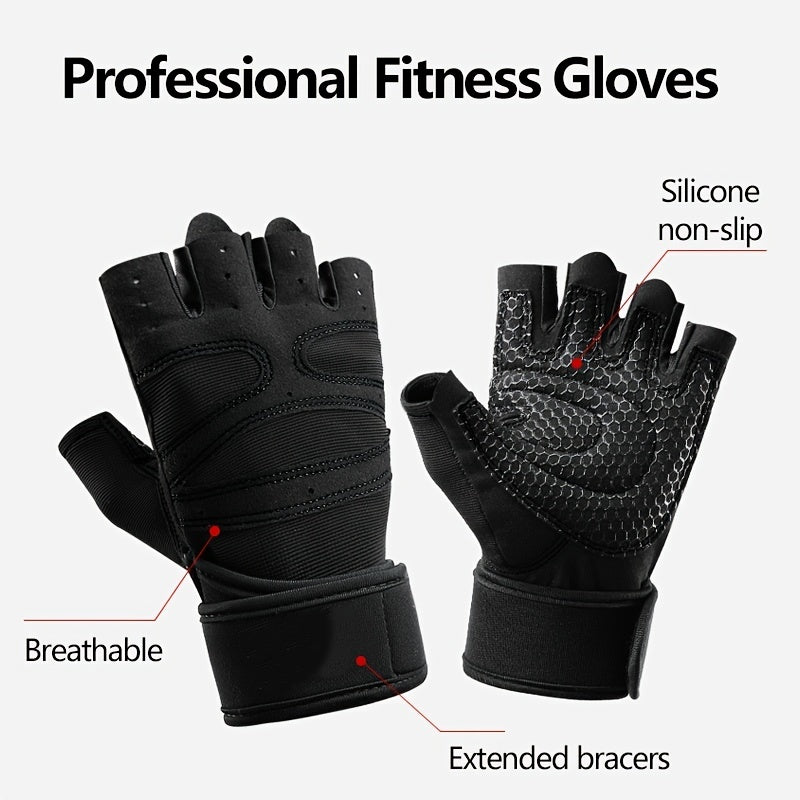 Half Finger Cycling Gloves for Men & Women – Breathable Knit Sports Gloves with Hook-and-Loop Closure for Cycling, Fitness, Hiking & Outdoor Activities