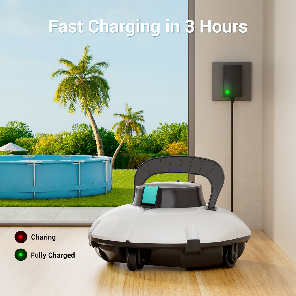Cordless Robotic Pool Vacuum Cleaner 80-Min Battery – Dual Motor Strong Suction Auto Cleaning for Above Ground Flat Floor Round Oval Rectangular Pools Up to 30ft WINNY 200 SE