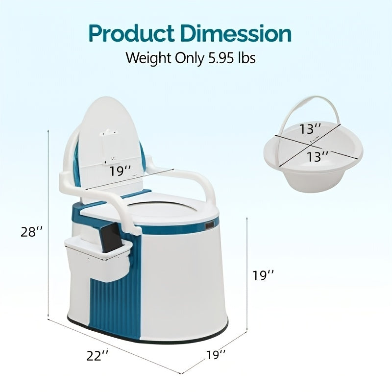 Portable Camping Toilet with Backrest & Handrails – 350LB Capacity, Detachable 6-8 Gallon Bucket, Odor-Control Lid, Lightweight Commode for Camping, RV, Boat & Medical Use