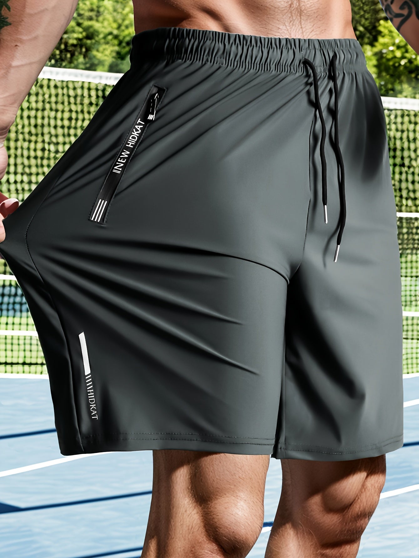 Men's Athletic Shorts with Zipper Pockets – Moisture-Wicking, Stretch Fabric, Drawstring Waist, Breathable Gym & Outdoor Sports Shorts for Men | S–XXXL, Grey, Green, Black