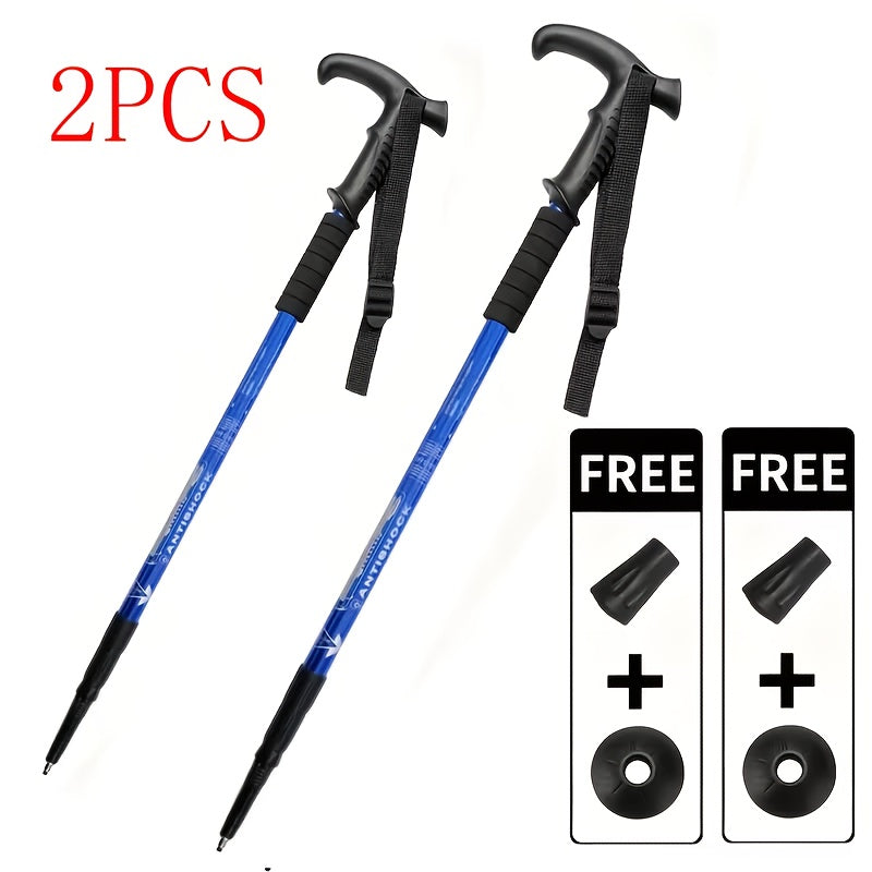 Trekking Poles 2 Pack Aluminum Alloy Adjustable Collapsible Hiking Poles Lightweight Walking Sticks for Men Women Hiking Backpacking Mountaineering Trail Walking Silver Blue Red