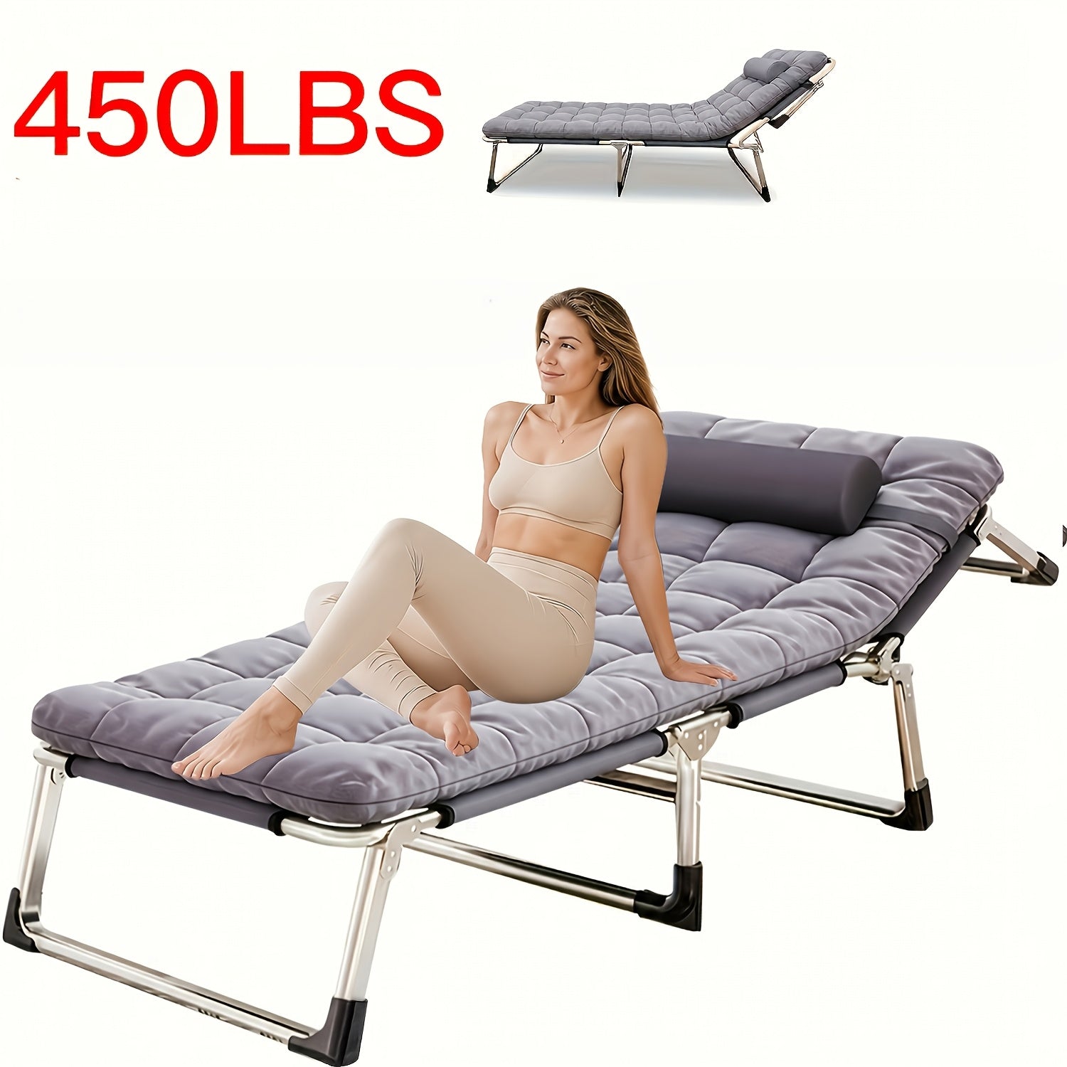 Heavy Duty Folding Camping Bed with Mattress Included 450-550 LBS Capacity Portable Cot for Adults Teens Travel Guest Bedroom Garden Balcony Outdoor Camping Supplies