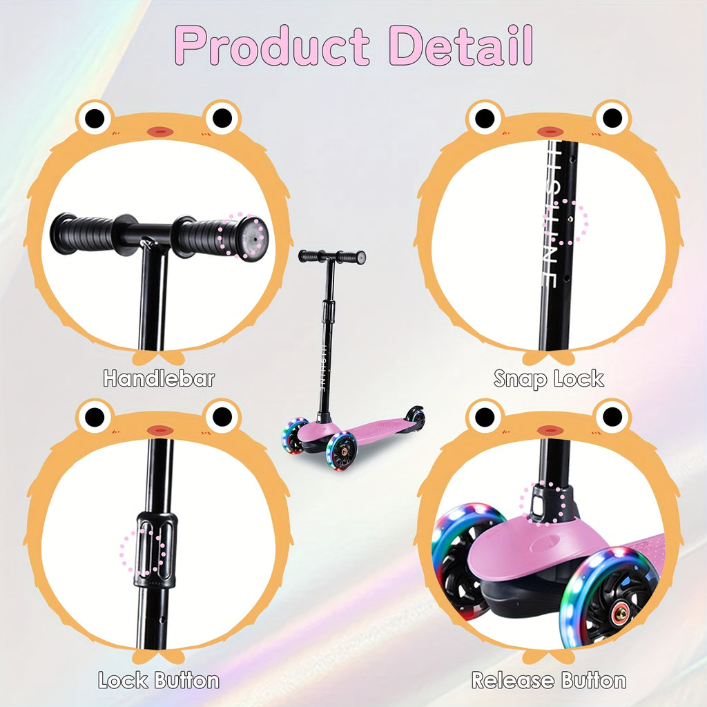 Kids 3-Wheel Scooter Ages 2-5 Adjustable Height Lean to Steer Light Up Wheels Front Brake Double Suspension Toddler Scooter Pink Blue Red Black