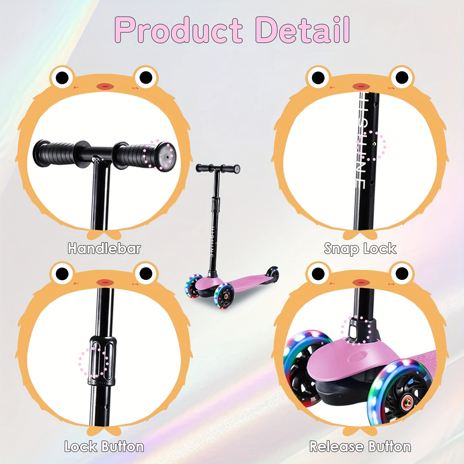 Kids 3-Wheel Scooter Ages 2-5 Adjustable Height Lean to Steer Light Up Wheels Front Brake Double Suspension Toddler Scooter Pink Blue Red Black