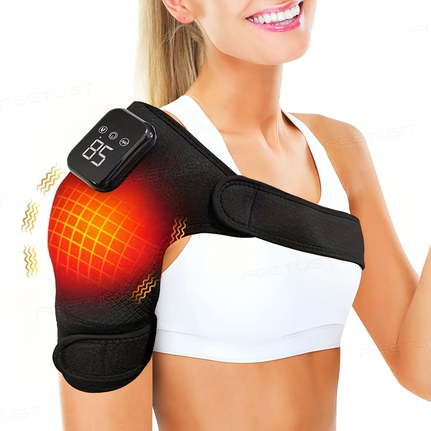 Cordless Heated Shoulder Massager with Vibration - Heating Pad for Shoulder, Elbow & Knee Pain Relief, 3 Heat Levels, 3 Vibration Modes, LED Touch Screen, Gift for Parents & Seniors