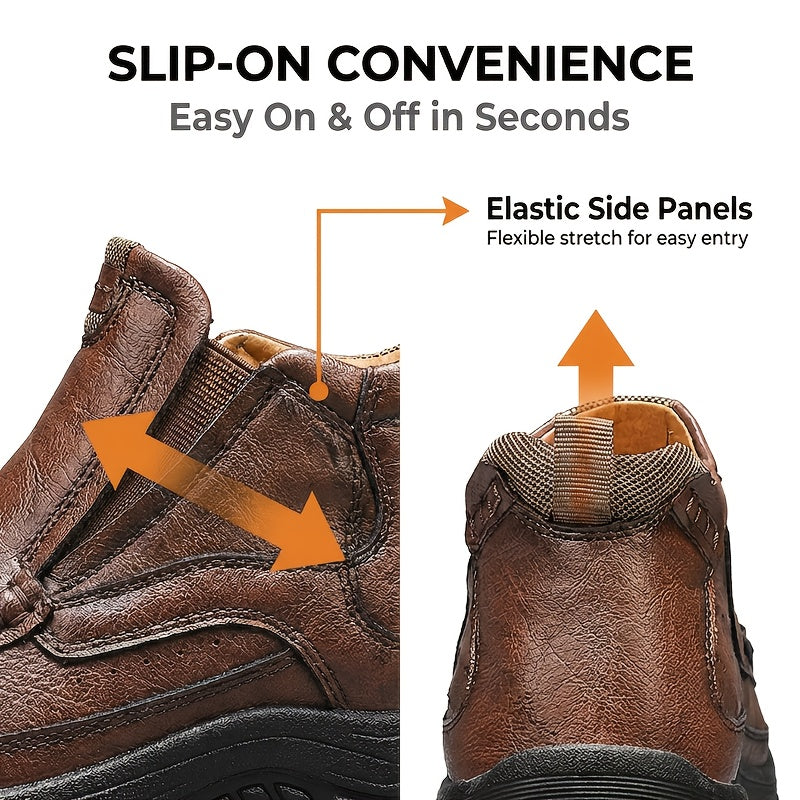 Men’s Slip-On Ankle Boots – Hand-Stitched Moccasin Chukka Non-Slip Outdoor Hiking & Driving Loafers | Black, Khaki, Brown | US 3.5–12.5