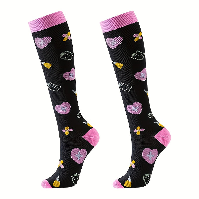 6 Pairs Knee High Socks for Women - Korean Style Compression Long Socks - Cute Aesthetic Sports Socks for School Gym Outdoor - 95% Polyester Stretch Knit Solid Color Socks Set