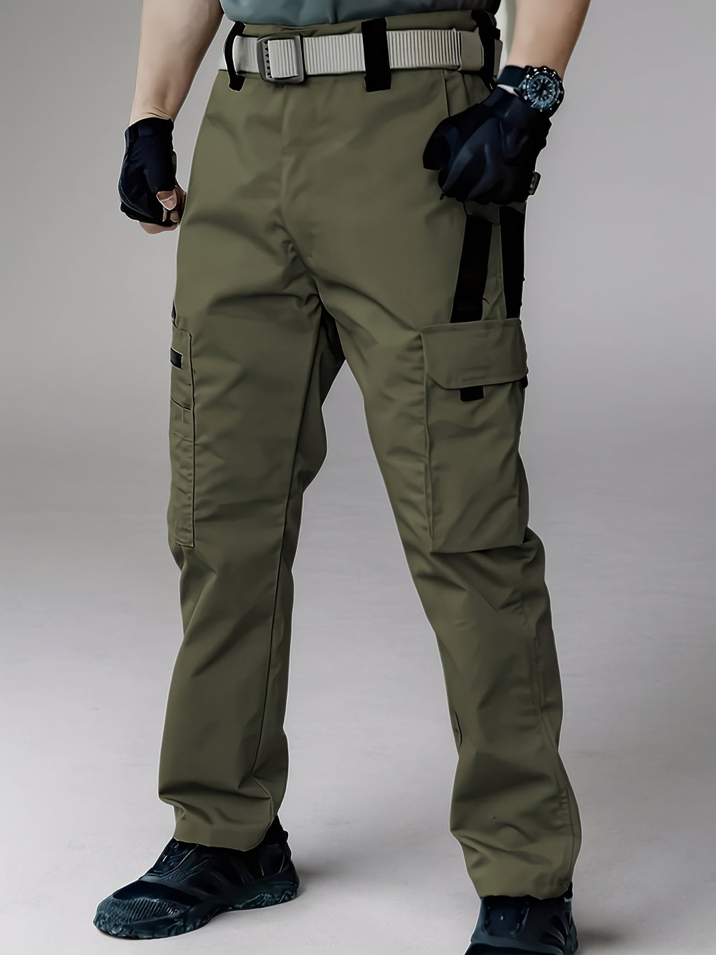 Men's Tactical Cargo Pants Lightweight – Quick Dry Breathable Polyester, Multiple Pockets, Relaxed Fit, Belt Included, All Season Hiking & Outdoor Work Pants, Sizes M–XXXL