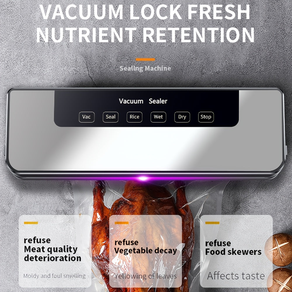 Vacuum Sealer Machine 65KPA 6-in-1 with 40 Bags, Wet & Dry Mode Automatic Food Vacuum Sealing Machine for Food Storage & Preservation, Commercial & Household Kitchen Food Saver