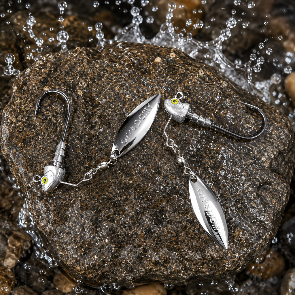 Underspin Jig Heads 6-Pack 100% Brass Blade Never Rust Bass Walleye Saltwater Fishing Lure 3/16oz 1/4oz 3/8oz 1/2oz Silver Swimbait Jig Head Set