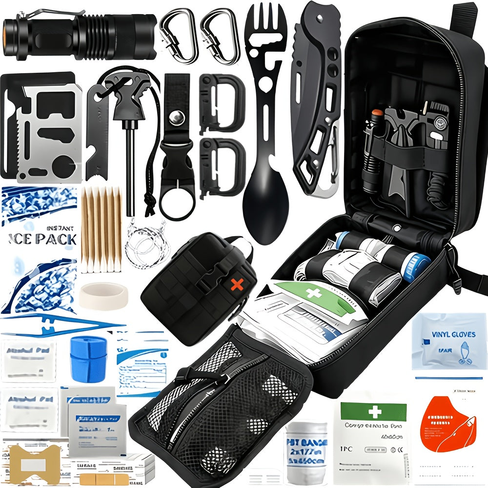 242-Piece Survival Kit for Camping Hiking Outdoor Emergencies Complete First Aid Survival Gear Set with Flint Fire Starter for Travel Car Home Bug Out Bag Gift for Men Women