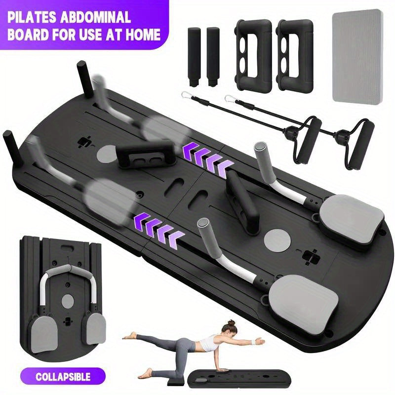 8-in-1 Foldable Pilates Board with Resistance Bands Home Gym Abdominal Workout Equipment Anti-Deformation PP Material Compact Storage Perfect Gift