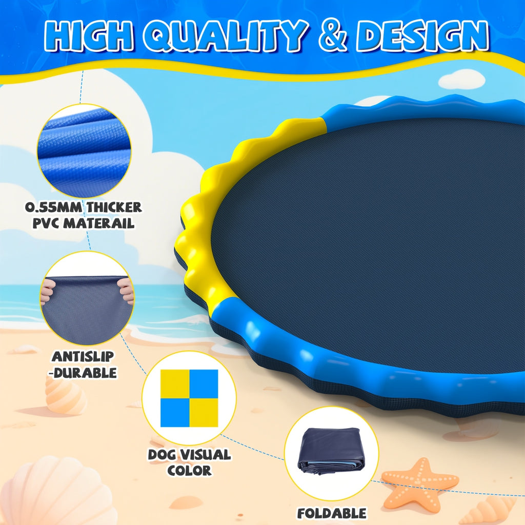 Kids Splash Pad Sprinkler & Play Mat - Extra Large Thicker Inflatable Wading Pool, Outdoor Summer Water Toy for Children Ages 3+, 66" to 90" Sizes