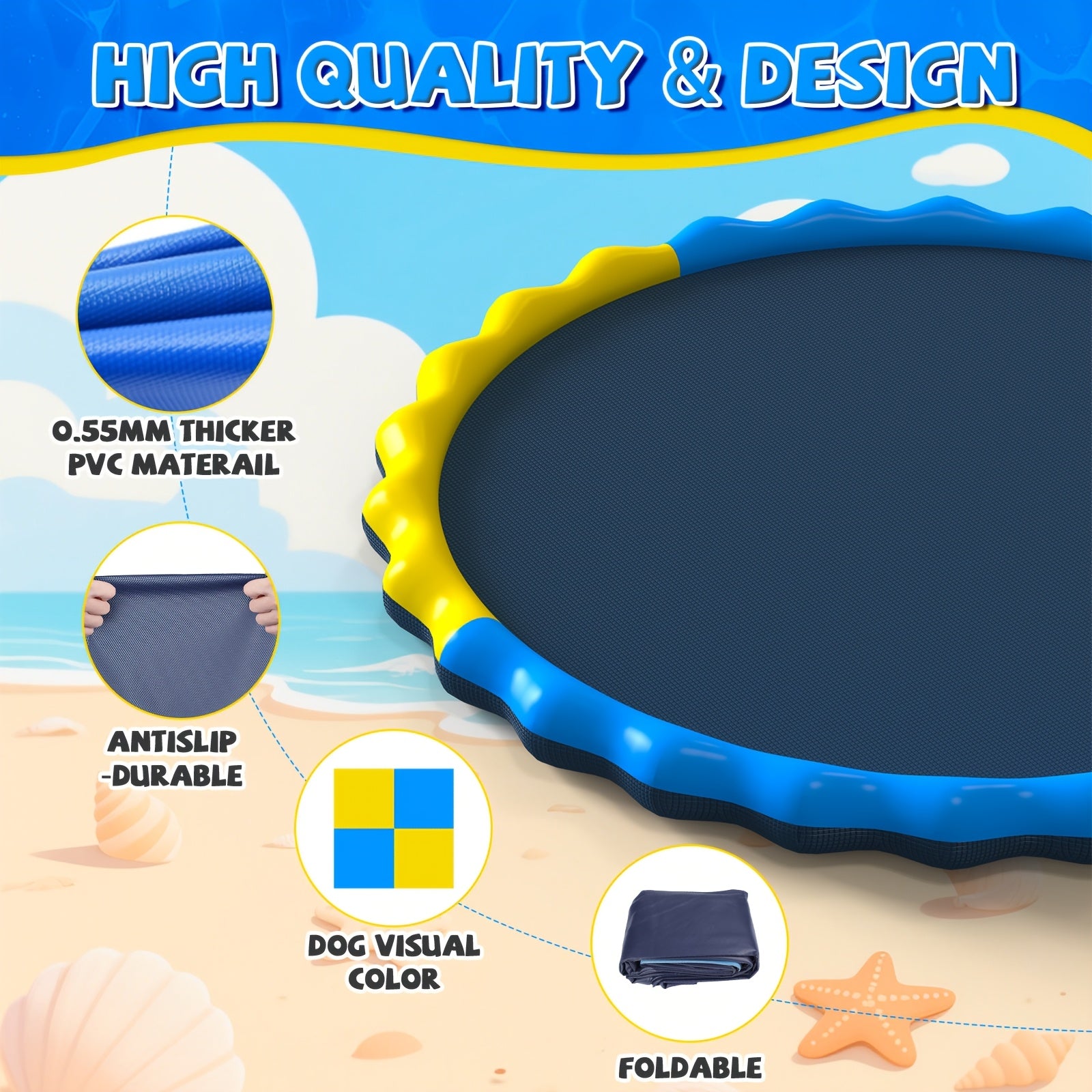 Kids Splash Pad Sprinkler & Play Mat - Extra Large Thicker Inflatable Wading Pool, Outdoor Summer Water Toy for Children Ages 3+, 66" to 90" Sizes