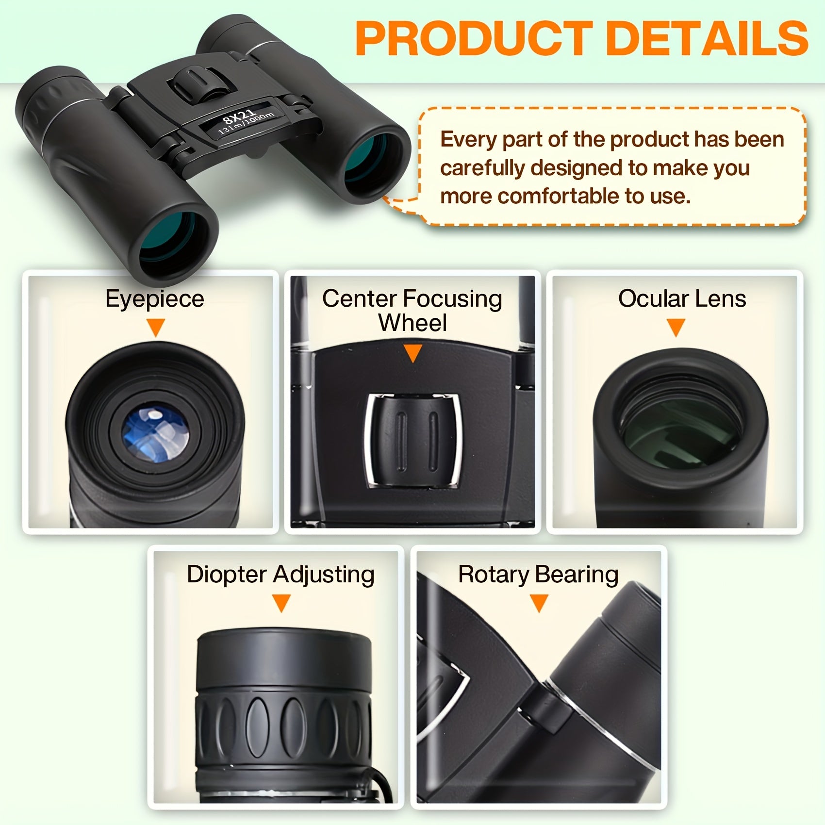 8x21 Mini Pocket Binoculars Compact Lightweight with Fully Coated Lens – Folding Binoculars for Hiking Bird Watching Travel Concert Theater Opera & Outdoor Adventures