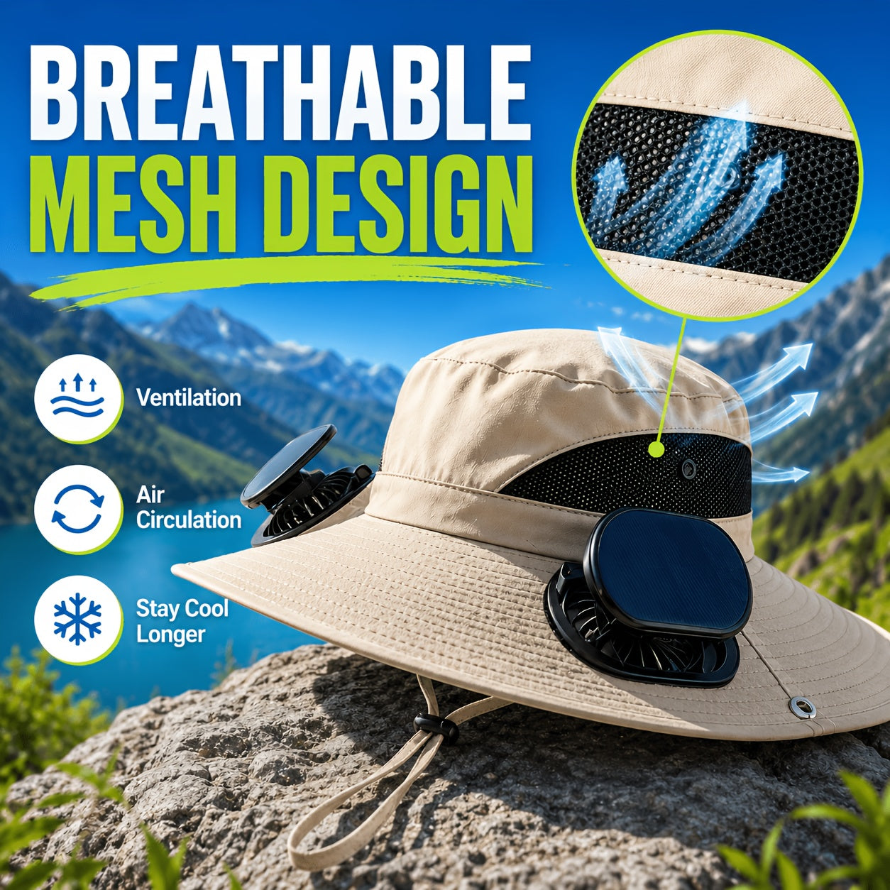 Solar Fan Hat with Dual Cooling Fans Wide Brim Sun Hat for Men Women Adjustable Wind Speed Breathable Outdoor Hat for Farming Gardening Hiking Summer Work