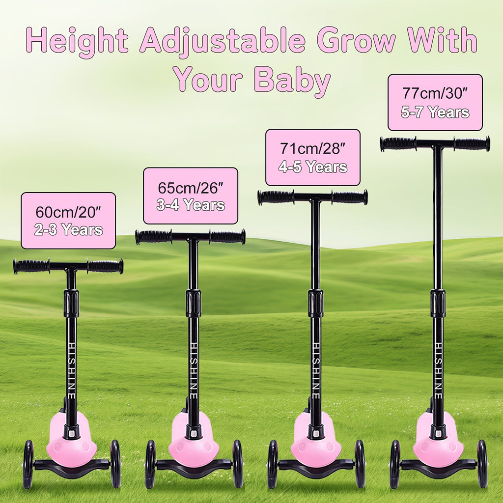 Kids 3-Wheel Scooter Ages 2-5 Adjustable Height Lean to Steer Light Up Wheels Front Brake Double Suspension Toddler Scooter Pink Blue Red Black
