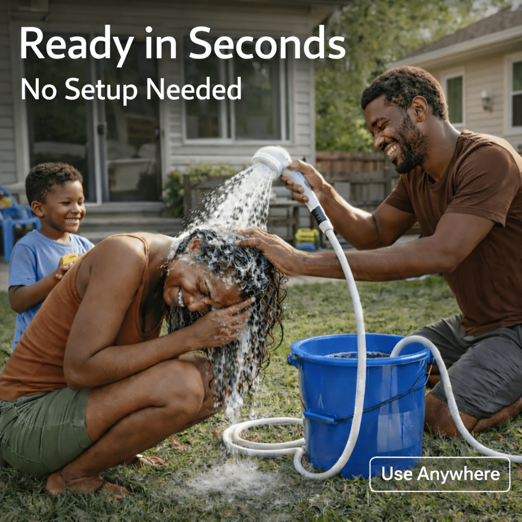 USB Powered Portable Camping Shower Pump with 6.5ft Hose, No Battery Submersible Water Pump for Camping Hiking Beach Pet Bathing Car Washing Garden Watering, Connects to Power Bank or Car Charger